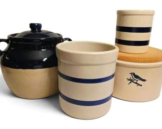 Robinson Ransbottom Navy Stripe Crock Other Navy Blue Cream Pottery Pieces