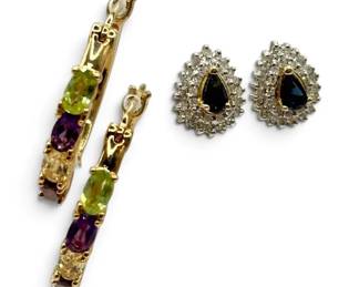 14k Gold Diamond Stud Earrings and 18k GoldPlated Gemstone Hoops