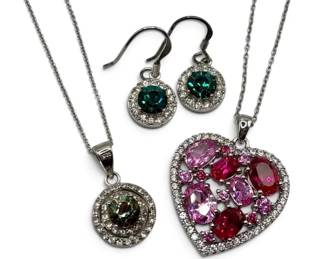 Sterling Silver Jewelry w Pink Sapphire, Rubies, Swarovski Crystals