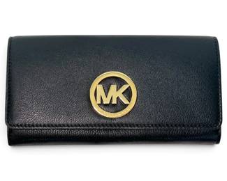 Michael Kors Fulton Black Leather Wallet w COA