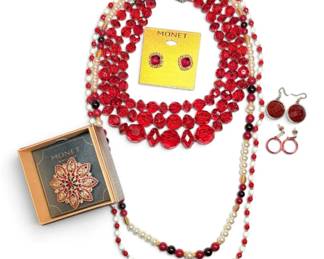 Red Gold Toned Costume Jewelry, Monet And More