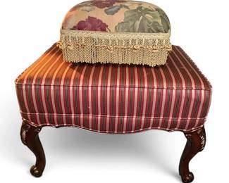 Carved Wood Upholstered Ottoman W Mini Ottoman