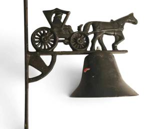 Black Wrought Iron Hanging Bell With Horse Buggy
