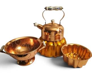 Copper Finish Teapot, Colander More
