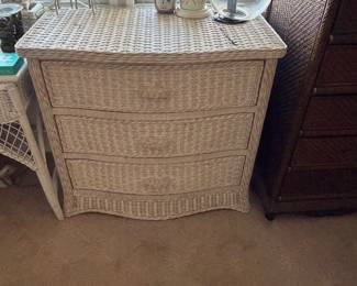 wicker 3-drawer chest featuring a natural woven finish