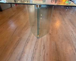 Modern All Glass Dining Table V Double Pedestal Base Style