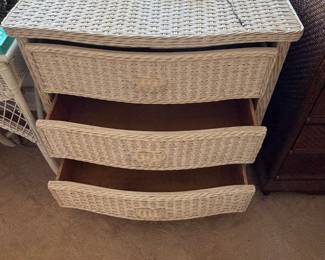 wicker 3-drawer chest featuring a natural woven finish