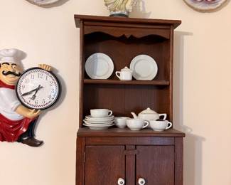 Mini Wooden Hanging China Cabinet with Tea Set