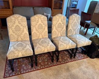 Set of 4 Elegant Damask Upholstered Dining Chairs - Excellent Condition