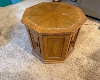 Vintage Drexel Heritage Octagonal End Table Cabinet with Glass Top