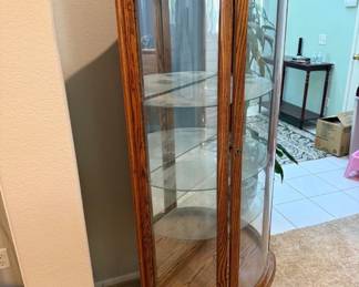 Vintage Oak Curved Glass Curio Cabinet