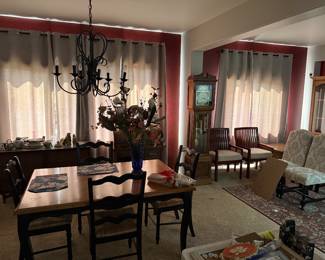 Grandfather clock, Diniong Room Table, Chairs