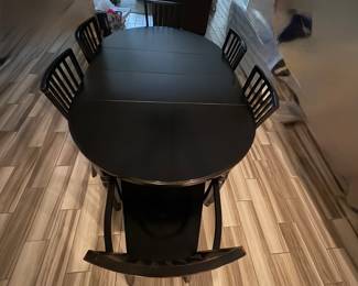 Pottery Barn Dining Table, 6 chairs. 72x46 with 2 leafs inserted. Leafs are 13.5” each. 