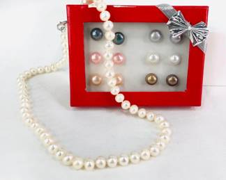 Faux "Pearl" Necklace with Earrings