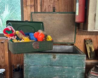 Vintage cooler and toys