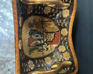 vintage Royal Satsuma gold-handled porcelain  serving tray
