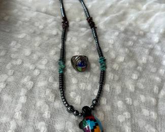 Hematite necklace and sterling ring