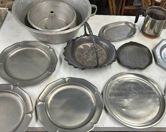 Silver colored trays and plates 