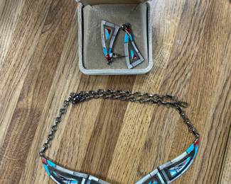 Sterling silver stone necklace and earrings 