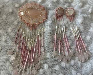 Beaded brooch and earrings