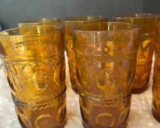 Indiana glass amber thumbprint glasses (12)