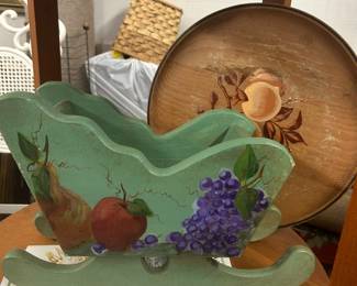 Wooden sled decoration with painted fruit