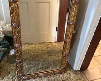 Gilt Metal Wall Mirror Inset with Painted Porcelain Plaques