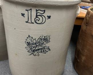 15-gallon stoneware crock made by the Monmouth Pottery Company in Illinois, USA