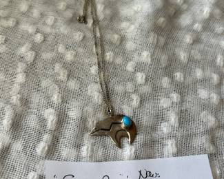 Sterling silver spirit bear with turquoise necklace