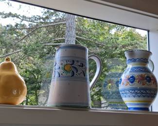 Italian Majolica Ceramic Collection: Pear, Pitcher, and Carafe
