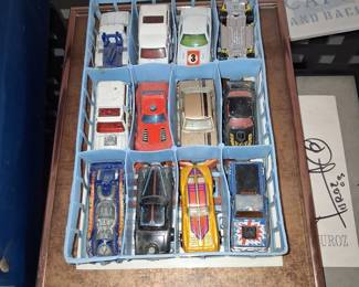 Collection of 12 Vintage Hot Wheels and Die-Cast Toy Cars in Blue Tara Toy Case