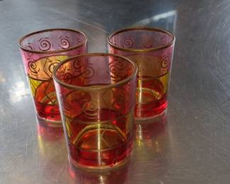 Vintage Cranberry Glass Tumblers with Gold Overlay