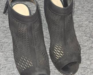 Vince Camuto Lavette Black Laser-Cut Peep-Toe Ankle Booties