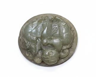 Carved Nephrite Jade Bi Disc or Toggle with Mythical Creature