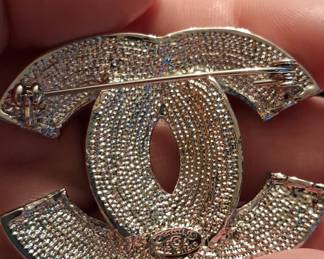 Chanel CC Logo Crystal Brooch