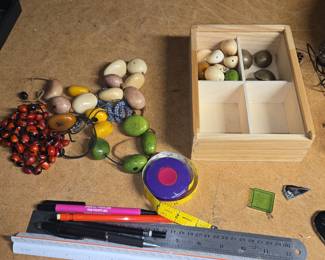 Collection of Assorted Artisan Beads and Wooden Storage Box