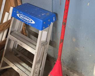 Werner 2-Step Aluminum Step Stool and Corn Broom