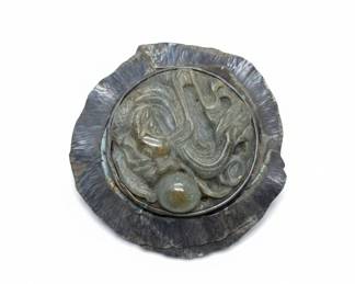 Chinese Carved Jade and Metal Brooch