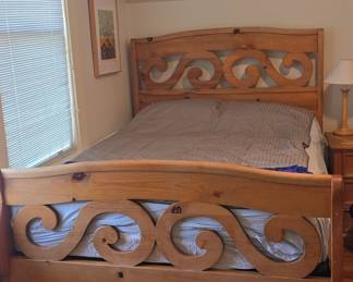 Vintage Knotty Pine Sleigh Bed Frame with Scroll Detail