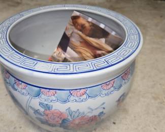 Chinese Porcelain Fishbowl Planter with Greek Key and Floral Motif