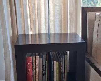 Modernist Cube Side Table with Integrated Lamp and Book Collection