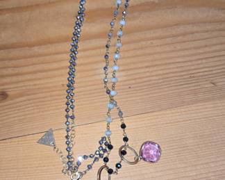 Multi-Strand Beaded Necklace with Citrine and Amethyst Pendants