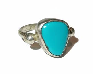 Vintage Sterling Silver and Turquoise Ring - Minimalist Mid-Century Modern