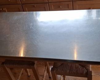 Pottery Barn Stainless Steel Top Kitchen Island with Two Stools