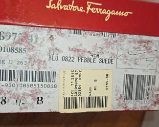 Salvatore Ferragamo Navy Pebble Suede Kitten Heel Pumps