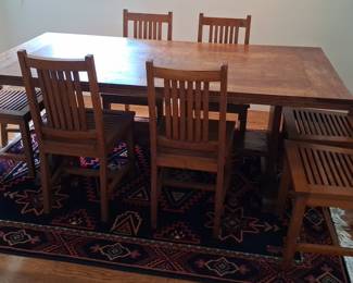 Mission Style Oak Dining Table and  8 Chairs Set table size 37" deep 79" wide 30" high