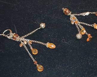 Vintage Amber-Tone Crystal Chain Dangle Earrings