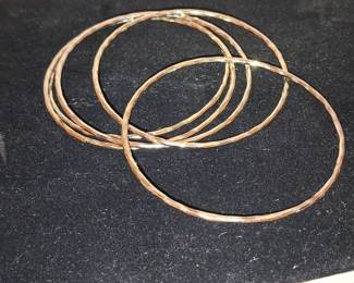 Set of Three Hammered Copper Bangle Bracelets
