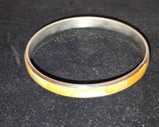 Sterling Silver and Honey-Toned Mother of Pearl Inlay Bangle