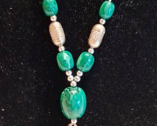Ethiopian Coptic Cross Pendant Necklace with Green Stone Beads